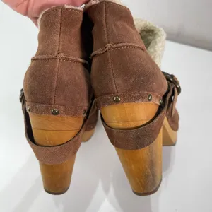 Nine West Vtg America Collection Ankle Boots Faux Fur Cuff Wooden Heel 10M Y2K thumbnail 4