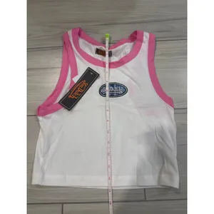 Von Dutch Pajama Set White Pink Ringer Crop Top Blue Plaid Shorts Small NWT thumbnail 9