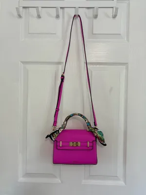 ALDO Hot Pink Satchel Handbag Scarf Handle Gold Hardware Statement Y2K thumbnail 9