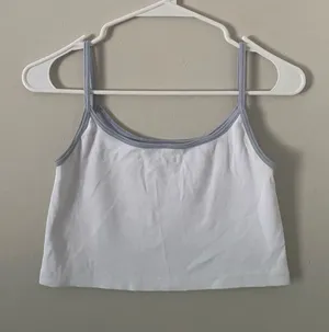 John Galt Brandy Melville White & Pale Blue Trim Crop Top Tank thumbnail 1