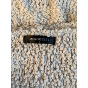 MEROKEETY Women's Off White‎ POPCORN BATWING SLEEVE OVERSIZED CARDIGAN Size S thumbnail 8