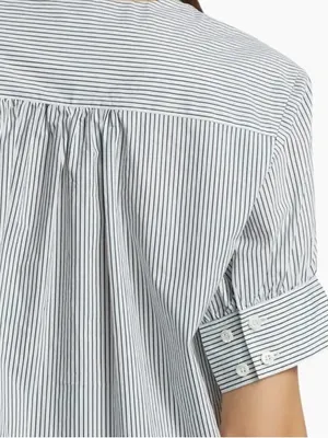 Like New FRAME Striped V Neck Puff Sleeve Organic Cotton Top Medium Retail $298 thumbnail 4