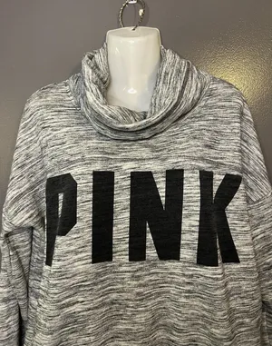 PINK Victoria's Secret Sweatshirt Womens Medium Gray Cowl Neck Logo Pullover thumbnail 1