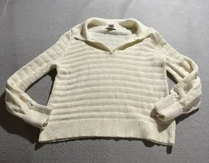 Rachel Zoe Collared Cream Pointelle Knit Pullover Polo Sweater Size Large EUC thumbnail 1