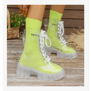 NEW Crystal Clear Boots Platform Lace Up Transparent 7 thumbnail 7