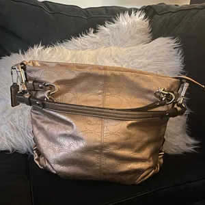 Coach Brooke Metallic Gold Leather Shoulder Bag Purse Signature Perforated Tote thumbnail 2