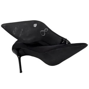 Sugar Thrillz‎ Black Satin Pointed Toe Mary Jane Stiletto Heels Size 9M thumbnail 6