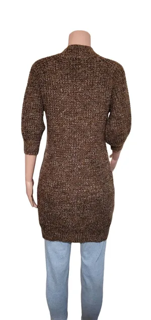 Pulp women's crew neck button-up 3/4 sleeved knit brown cardigan sweater M thumbnail 6