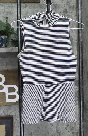 Bcx Juniors Sleeveless Striped Peplum Top 1004D49 Navy / White Stripe M thumbnail 1