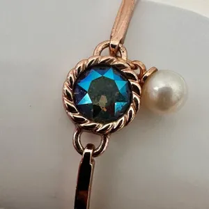 Vantel Pearls rose gold blue rhinestone pearl bracelet thumbnail 2