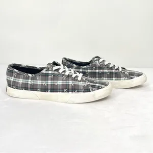 Sperry Pier View Anchor Plaid Gray Blue White Canvas Laced Slip On Sneakers 7.5 thumbnail 11