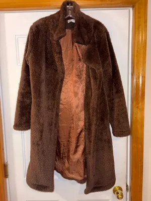 Angashion Women's Brown Fuzzy Fleece Lapel Open Front Long Coat Faux Fur thumbnail 9