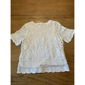 Design History Women's White Cotton Crochet Sheer Boat Neck Top Short Sleeve L thumbnail 3