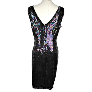 NITE Waves Samir Suni 100% Silk Sequin Cocktail Dress XL USA Formal VTG thumbnail 3
