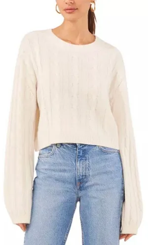 Altar'd State NWT Crew Neck Cable Knit Sweater Antique White Ivory Size L thumbnail 3