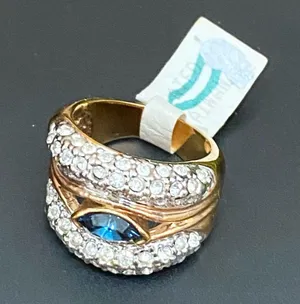 Vintage Blue Sapphire Rhinestone Gold-plated Statement Ring Size 6 thumbnail 14