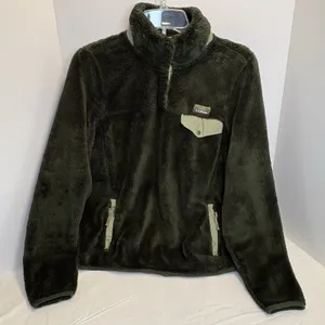LL Bean Women Sweater Medium Green High Pile Fleece Pullover Sweatshirt Outdoors thumbnail 1
