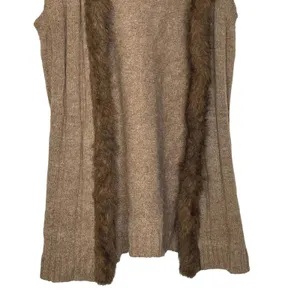 Christopher & Banks Open‎ Hooded Brown Vest Fux Fur Trim Wool Blend Women Small thumbnail 5
