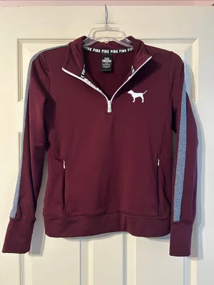 Victoria’s Secret Pink Burgundy Quarter Zip Pullover Sweatshirt Medium thumbnail 1