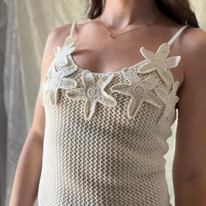 Freshman 1996 Crochet Flower Sweater Maxi Dress Cream Size Small thumbnail 2