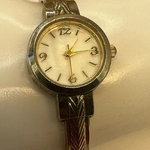Vintage gold tone bracelet watch abalone face thumbnail 6