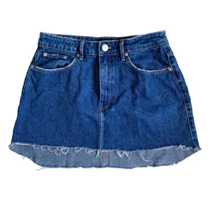 Zara Blue Denim Mini Skirt Raw Hem‎ High Waisted Medium Wash Size 28/M thumbnail 2