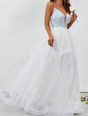 Cinderella Divine White Sequin And Mesh Maxi Prom Dress thumbnail 1