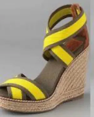 Tory Burch Yellow and Brown Espadrille Wedge Sandals thumbnail 1
