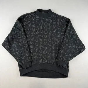 Monki Black Face Print Mock Neck Sweatshirt XXS Line Art Graphic Pullover thumbnail 1
