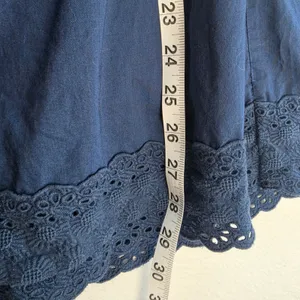 J. Crew Navy Blue Cotton Strapless Eyelet Hem Mini Dress Smocked Back Large‎ thumbnail 7