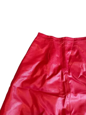 Eri + Ali Red Faux Leather Skirt Vegan Party Bold Cocktail Size 6 Women's thumbnail 3