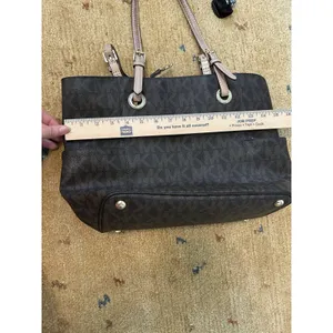 Michael Kors Jet Set Tote Bag Signature Brown Monogram Coated Canvas Preppy thumbnail 9