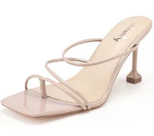 Vivianly NWOT Women's Size:9 Tan Square Toe Strappy Heels thumbnail 1