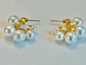 Anthropologie Lake Life Chunky Ascending Pearl Hoop Earrings thumbnail 6