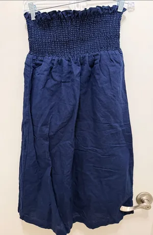 Sézane Navy Blue Smocked Midi Skirt Convertible Strapless Dress thumbnail 1