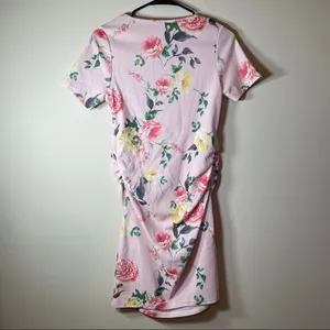 PinkBlush Pink Floral‎ Fitted Ruched Short Sleeve Maternity Dress Size S thumbnail 7