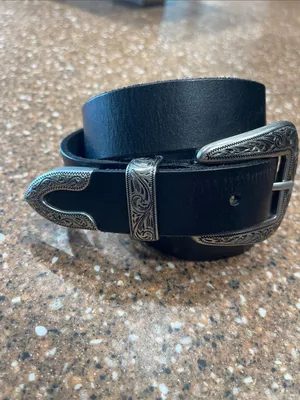 Urban outfitters Black Leather Belt with Western Silver tone Buckle thumbnail 2