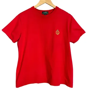 Vintage Lauren Ralph Lauren T-Shirt Red FLAWS Short Sleeve Crest Logo Women‎ Lrg thumbnail 1