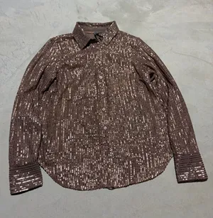 Anthropologie Brown Sequin Button-Up Shirt small thumbnail 1