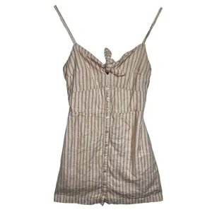 Abercrombie & Fitch White Tan Beige Striped Tie Front Smocked Mini Dress Size XS thumbnail 3