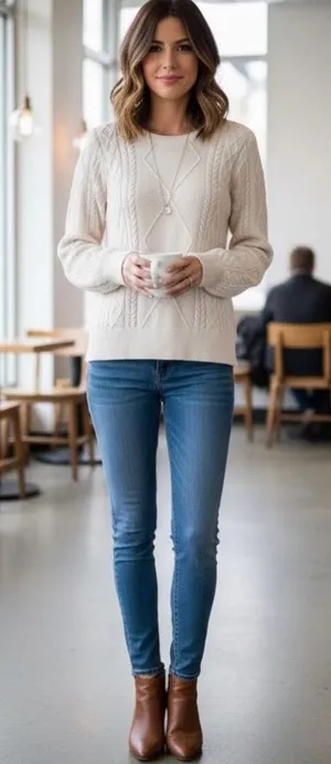 Cyrus Cream Cable Knit Sweater Ivory Size M Academy Preppy thumbnail 1