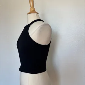 Suzette Solid Black Ribbed Halter Tank Top thumbnail 7