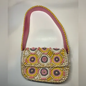 Handcrafted in India Viral Wooden Beaded Colorful Pink Pastel Shoulder Bag Purse thumbnail 5