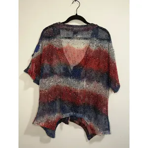 Katie Todd Women's Knit Cardigan Red White Blue Button Front Artsy Lagenlook M thumbnail 2