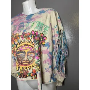 Sublime Shirt Womens L/XL Multicolor Tie Dye Fringe Cropped Band Tee Top thumbnail 5