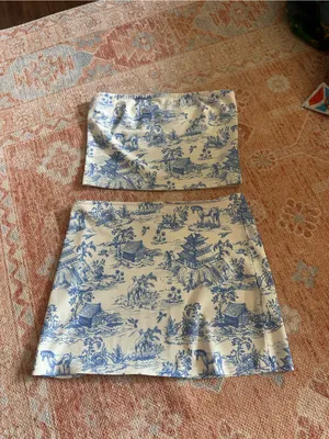 Edikted delft print strapless top and low rise skirt SET Small horse Japan Y2K thumbnail 12