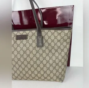 GUCCI GG Supreme Monogram Medium Zippered Shopping Tote Dark Brown. thumbnail 4