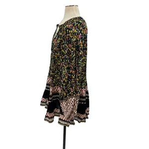 Free People Gardenia Tunic Top Floral Print Long Sleeve Black‎ Combo Size Large thumbnail 7