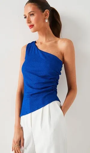 Mango Blue One Shoulder Top thumbnail 1