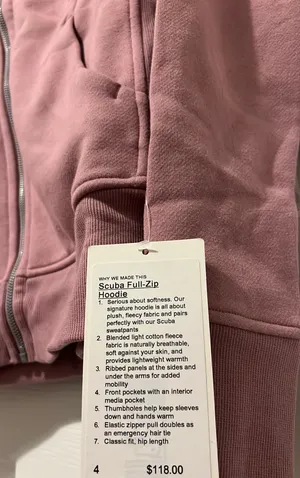 Lululemon Scuba Hoodie Jacket Zip-Up ColourRose Blush thumbnail 2